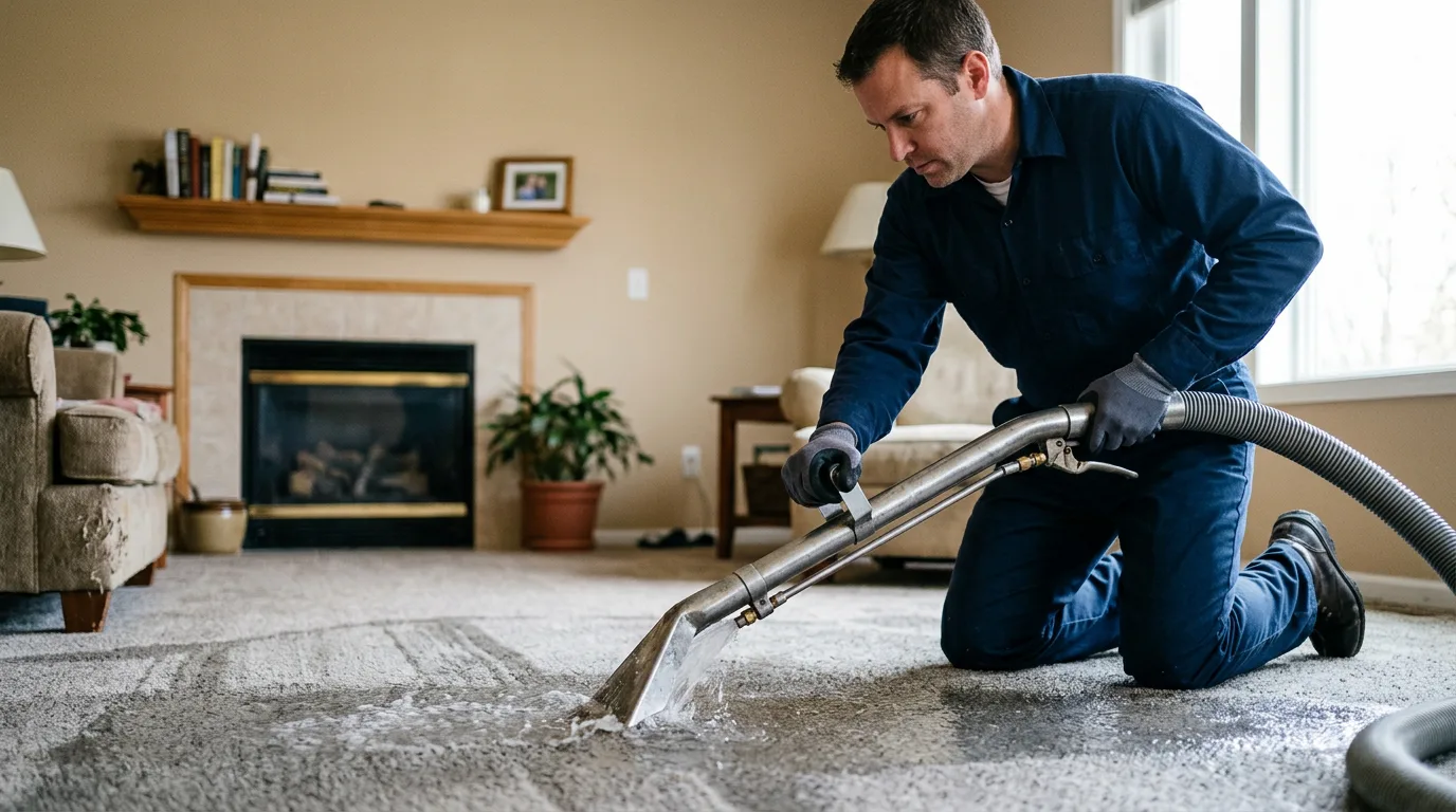 Water damage restoration technician working near Oak Hill, NY